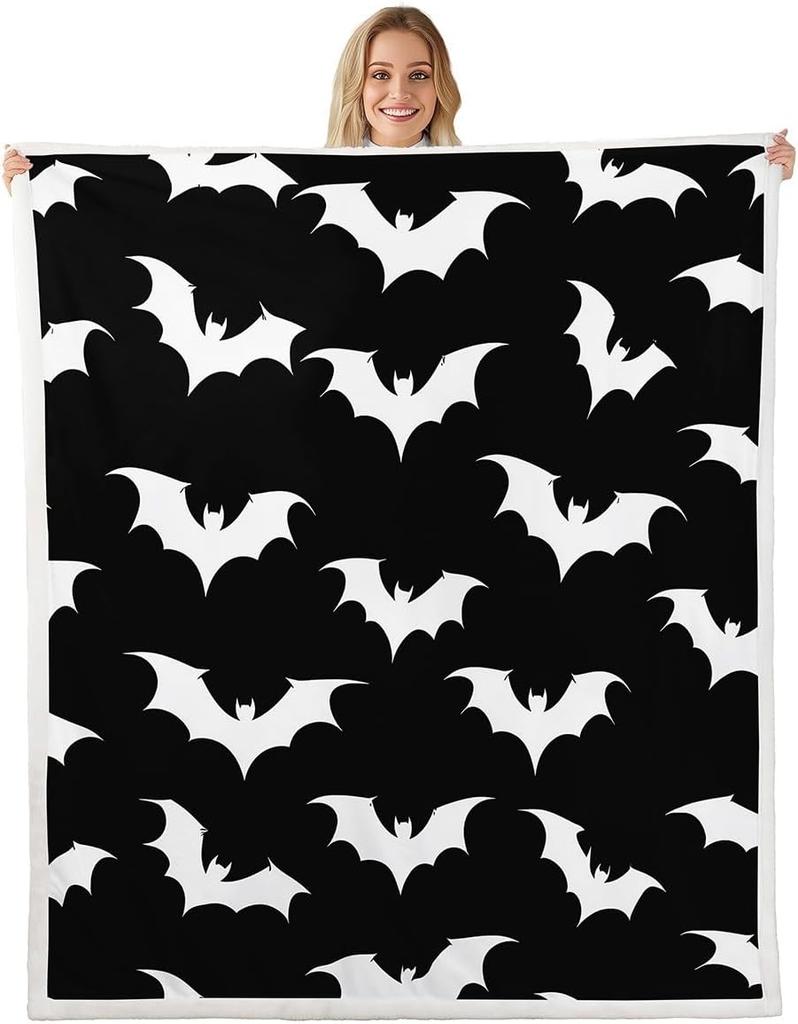 GUOYU Decke Happy Halloween Fleece-Decke Baby Kürbis Geist Feiertags Sherpa-Decke Gotische Fledermäuse Florale Pflanzen Flauschige Plüschdecke für Kinder