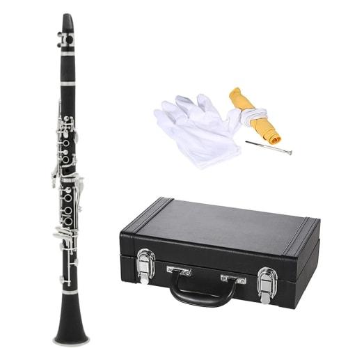 Juspins ABS Resin Bb Clarinet, 17 Keys, Beginner's Set, for Brass Band, Practice, and Performances, Cupronickel Plated