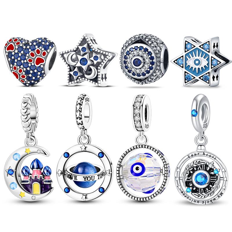 Copper Beaded Pendant Shiny Blue Zircon Star Original 3Mm Bracelet Women Fine Jewelry