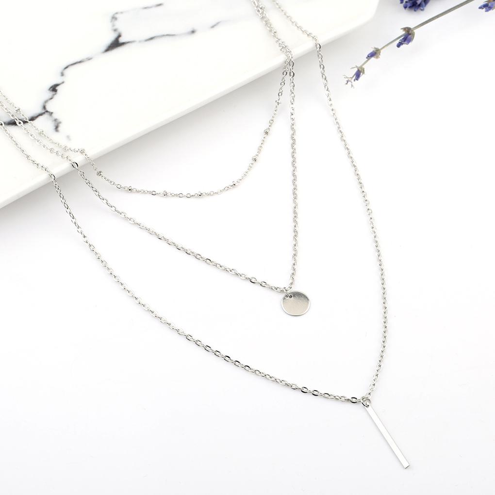 Multi\-Layer Bar Pendants Necklace Y Curve Bar Alloy Choker Sequin Thin Three Layers Neck Chain