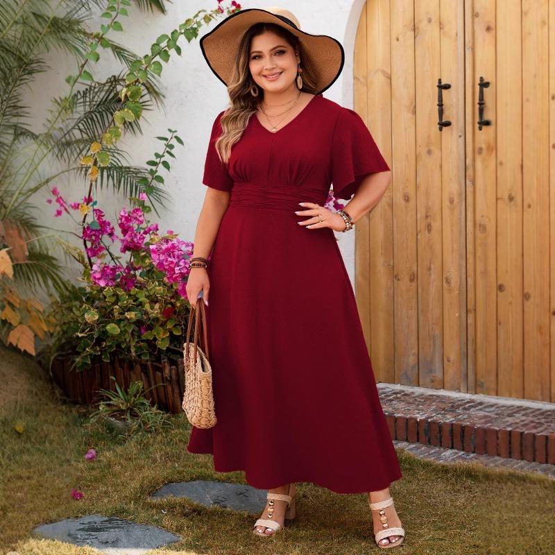 A V-neck Chiffon Short-sleeved Dress for Women's Spring and Summer Vacation