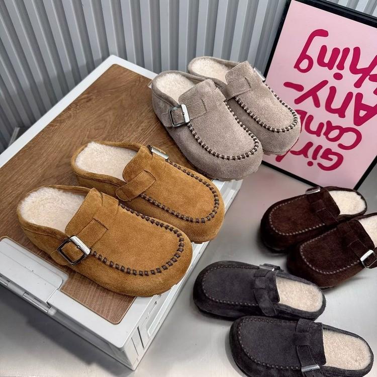 2025 Winter New Velvet Thickened Warm Flat Bottom Casual Versatile Light and Comfortable One-pedal Buckle Bag Head Drag