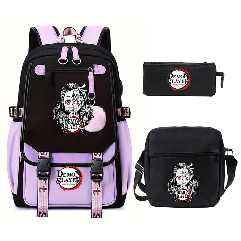 Riman peripheral printing fashion backpack cross-border campus primary and secondary school students schoolbag shoulder bag pencil bag three-piece set