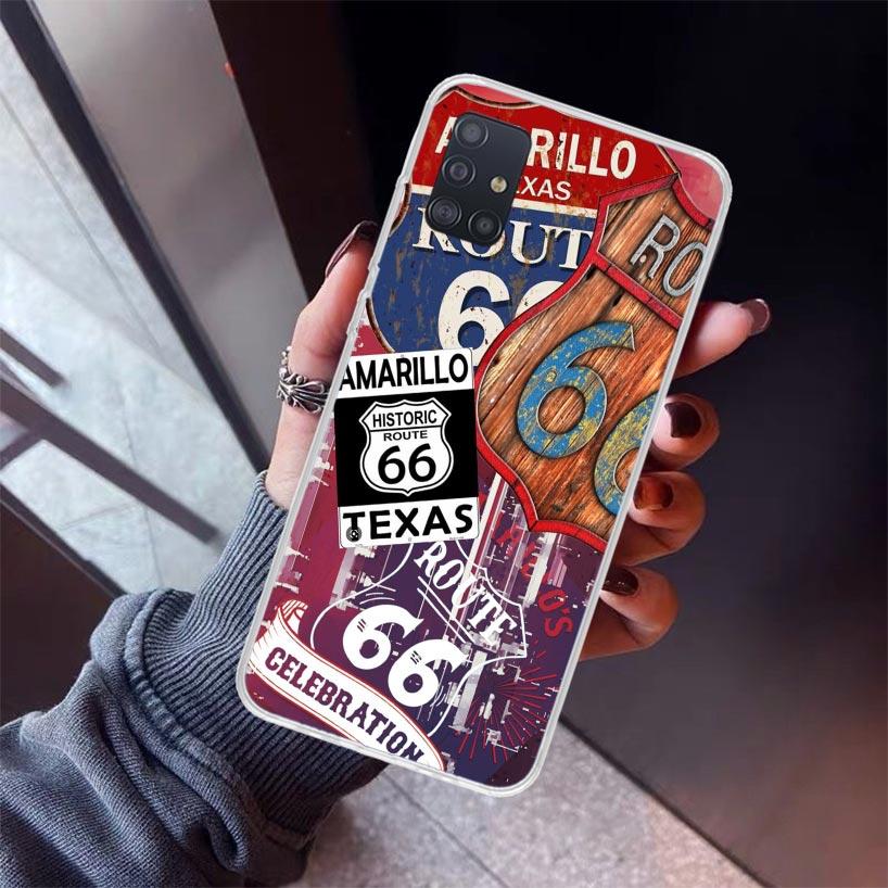

America Route 66 Phone Case For Samsung Galaxy A52 A51 A50S A32 A22 A12 A02S A72 A71 A31 A70 A30S Note 20 Ultra 10 Plus S10 Gala Samsung A52S 5G