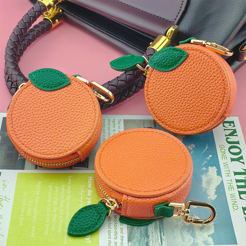 Kreative Frucht Wechseltasche PU-Leder Schlüsselanhänger Klein Frisch Mini Orange Kopfhörer Münzaufbewahrungstasche Anhänger