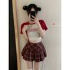 Preppy Plaid Pleated Skirt Red Women Summer Vintage Korean Style High Waist Patchwork A-line Mini Skirt Harajuku
