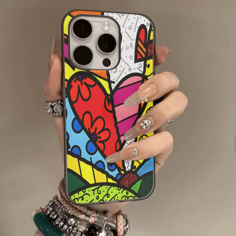 

Colors R-Romero B-Britto Art Phone Case For IPhone 17 16 15 14 13 12 11 Corrugated Frosted Soft Cover Anti-Slip iPhone 15 plus