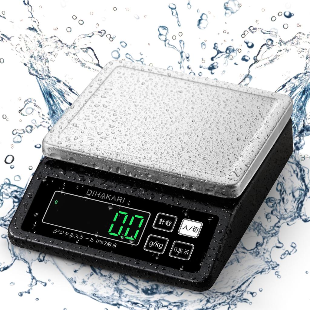 DIHAKARI Washable Kitchen IP67 Fully 5kg Digital 304 Stainless Steel Measuring Cooking Black (Di Scale) Scale, Waterproof, Washable, 0.1g Increments,