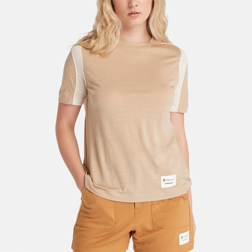 Timberland X Icebreaker Collaboration Knitted Breathable Round Neck Short Sleeve T-Shirt Women T-Shirts Light-Brown A6J5H262