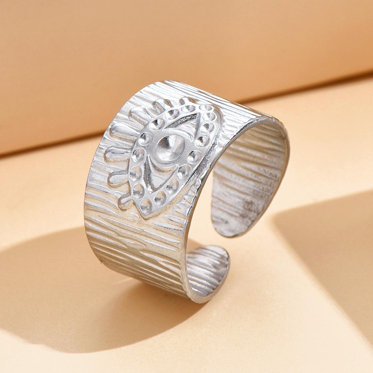 Unisex Punk Open Ring: Wide Band with Embossed Demon Eye Design - European  American Street Style Trendy Accessory