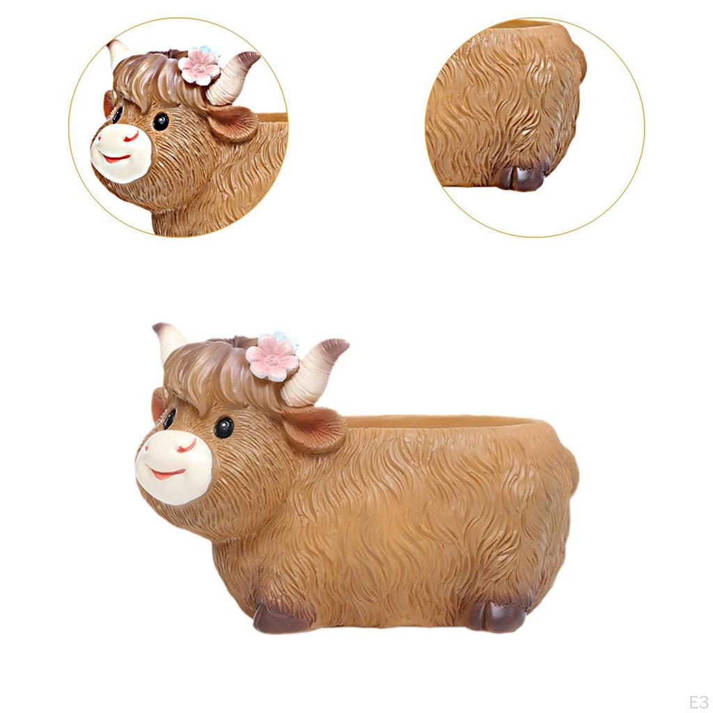 Niedlicher Tier-Pflanztopf Rinderfigur Ornament Harz Kuhstatue Heimdekoration Geschenk Blume