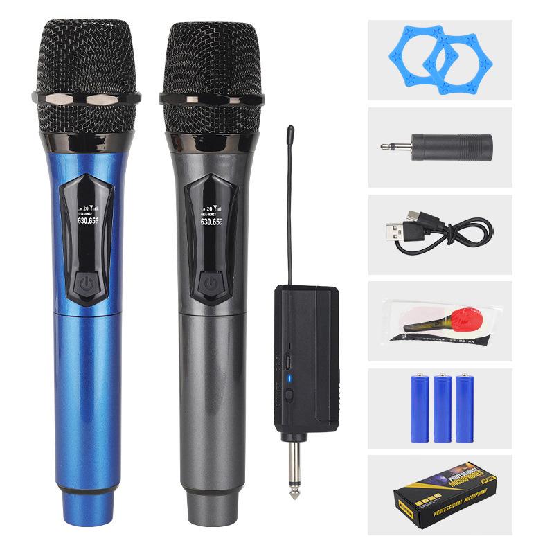 

Подвійний бездротовий ручний мікрофонний комплект із зарядкою для трансляцій, зустрічей та співу на відкритому повітрі