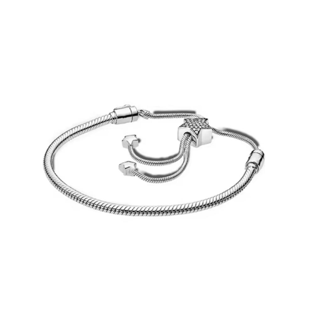 925 Silver Women's Bracelet with Heart T-shaped Buckle and Adjustable Bracelet, Fashionable DIY Jewelry Gift