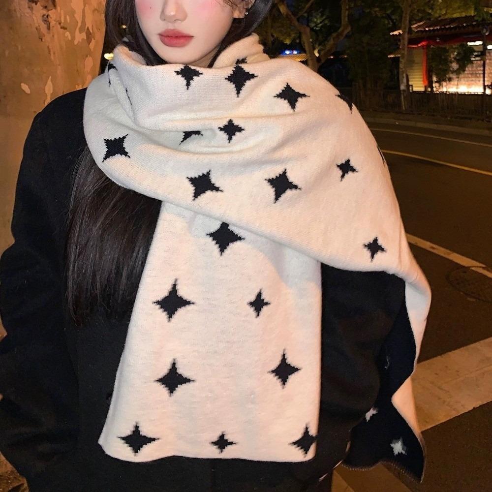 Soft Star Pattern Neckerchief Korean Style Cashmere Knitted Shawl Women Winter Scarf  Autumn Winter