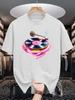 Heart Shaped Vinyl Turntable Unisexs Crew Neck T Shirt Neon DJ Record Player Music Note Graphic Short Sleeve Casual Street Tops