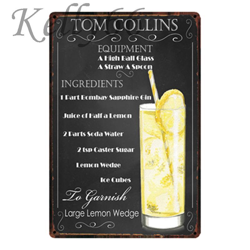 

[ Kelly66 ] Tom Collins Cocktail Metal Sign Tin Poster Home Decor Bar Wall Art Painting 20*30 CM Size y-1820