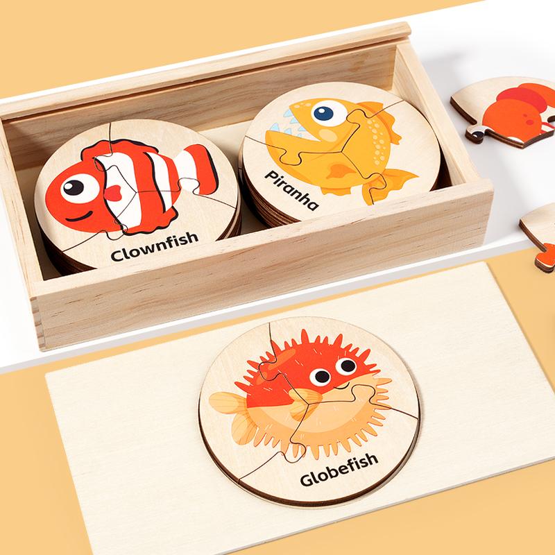 Children Montessori Educational Toys Wooden Circular Puzzle Marine Cognition Matching Game Early Preschool Toys for Kid Learning