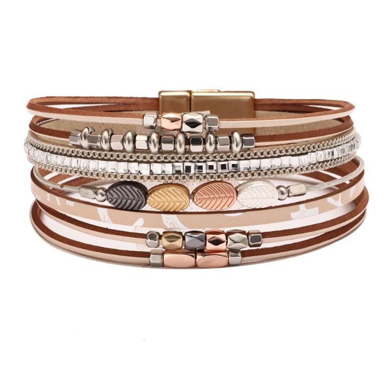 Boho Style Cross Bracelet, Light Luxury Micro-diamond Magnetic Buckle Bracelet, PU Leather Bracelet