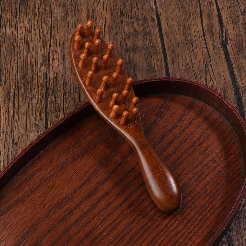 Golden Sandalwood Comb Head Meridian Comb Natural Sandalwood Long Handle Comb Multifunction Insert Teeth Massage Comb 22 Nails