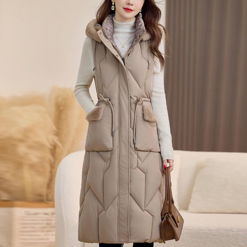 Fashion Winter Women's Long Warm Vest Hooded Faux Fur Collar Can Be Worn on Both Sides Thick Sleeveless Parkas Woman Jackets