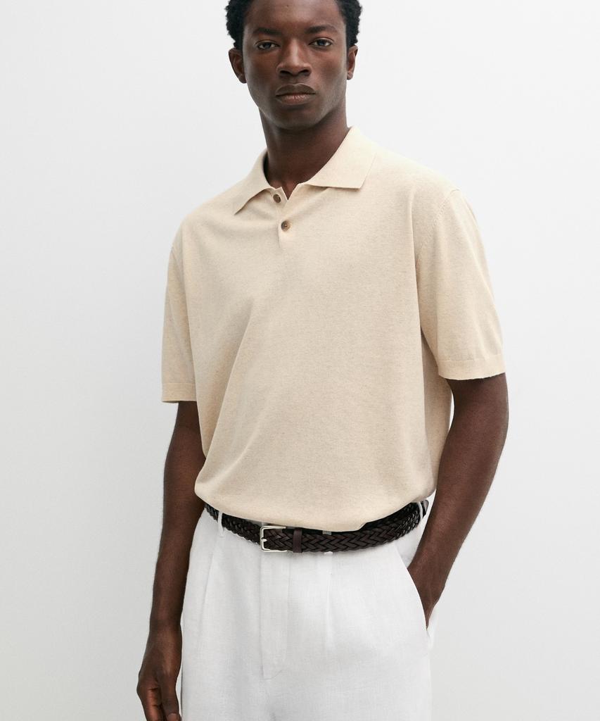 Masimodutti Cotton Linen Button Polo Shirt