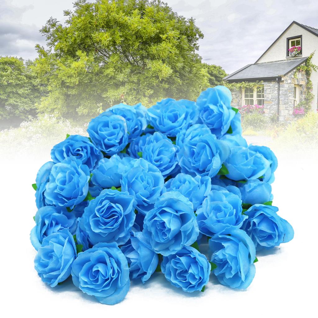 50 STÜCKE Simulation Rosenkopf Dekorativ Wiederverwendbar Seide Künstliche Rose Blume für Hochzeitsfeier Blau