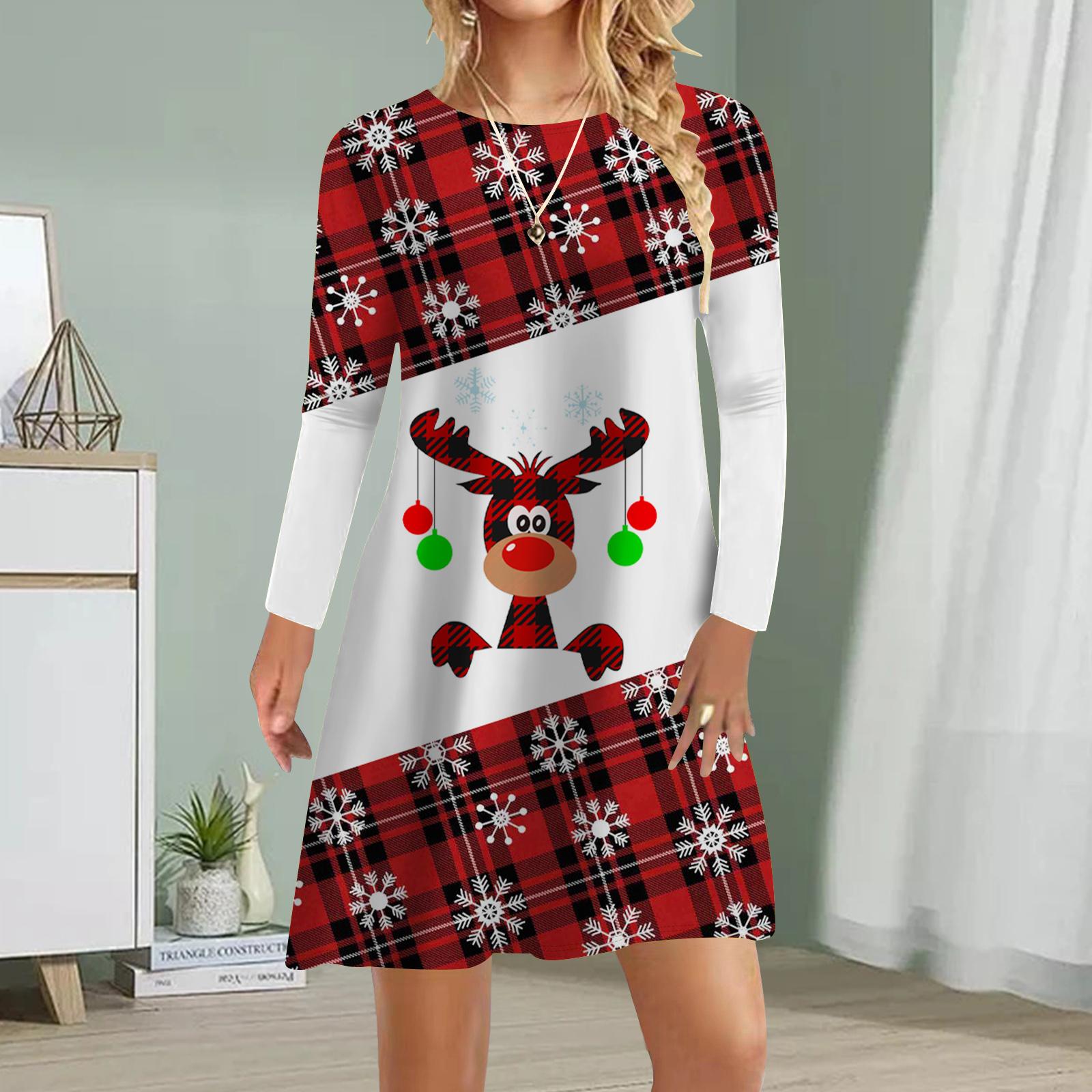 

Женское повседневное платье Осеннее платье с принтом головы оленя для женщин Платье с коротким рукавом и круглым вырезом Плюс Размер 8XL