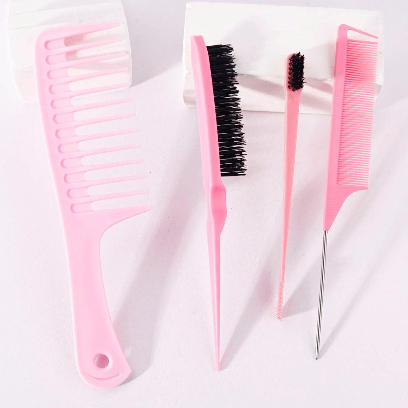 

4pcs/set hair comb combination, large wide toothed comb, Rat-Tail Comb, edge controlled hair brush,Special for real hair wigs
