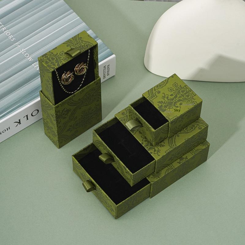 Necklaces Earrings Ring Drawer Boxes Small Travel Jewelry Gift Display Packaging Box Outer Paper Inner Velvet