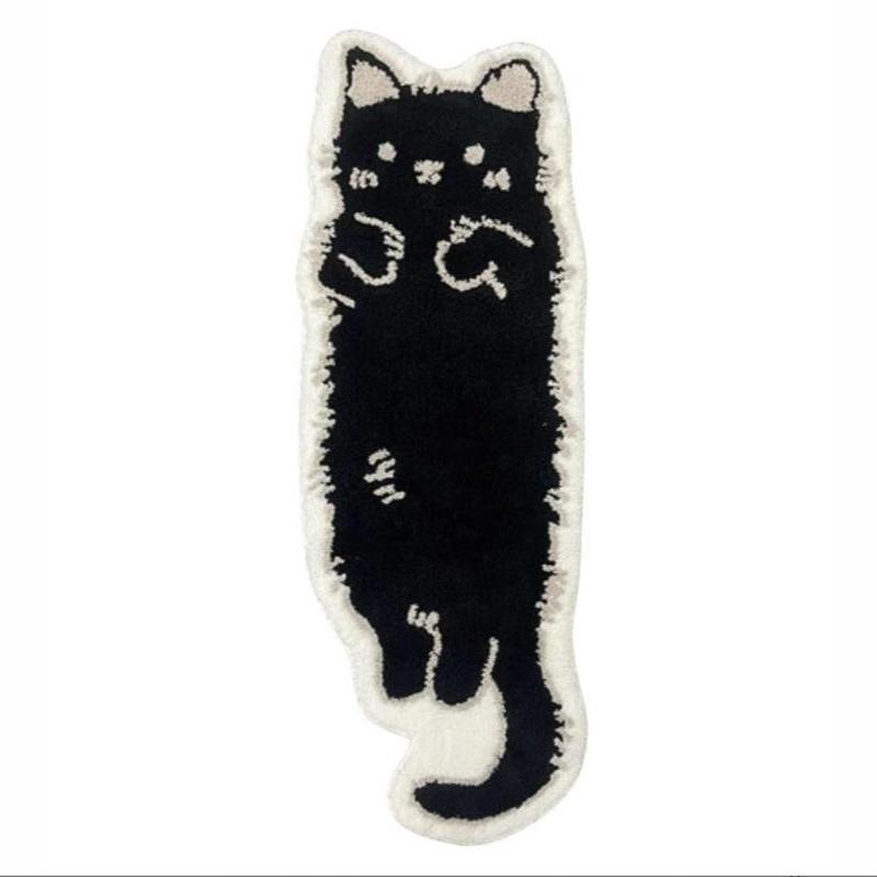 Cute Cartoon Cat Fish Shape Soft Plush Rug Non Slip Absorbent Floor Mat for Kids Bedroom Home Gift