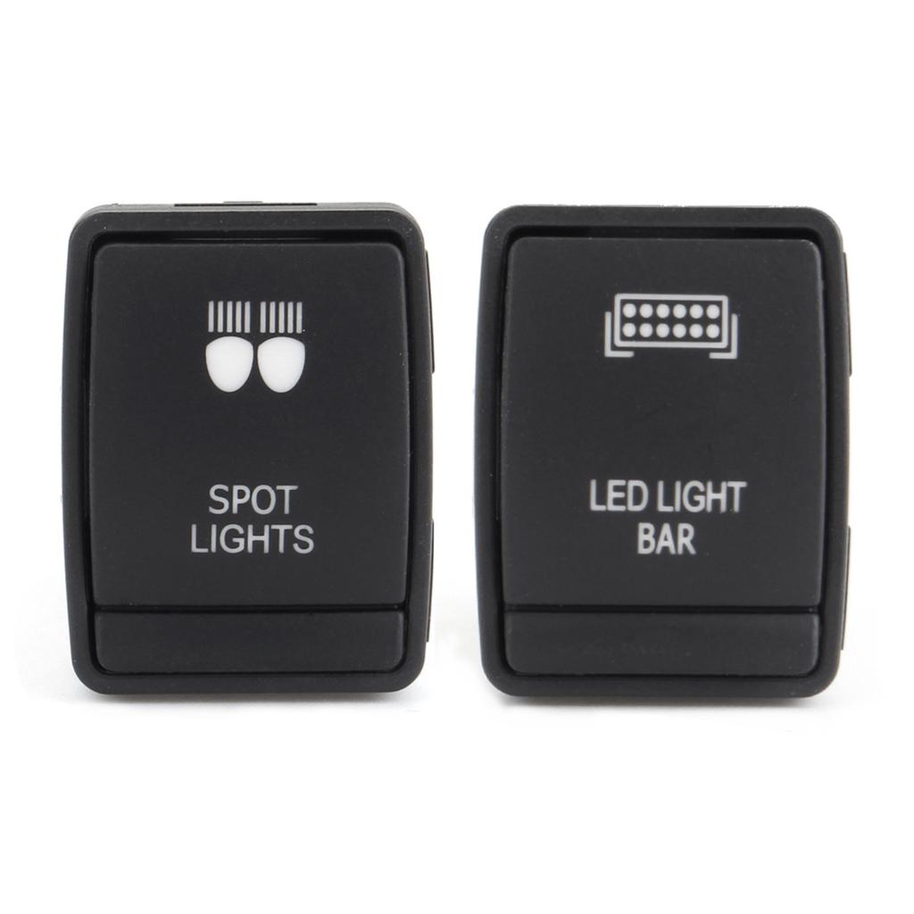 thumbnail image 2 of Dual Push LED Backlit Switch For Toyota 4Runner, Tacoma, Tundra – Blue/Green Light, Fits 1.54"x0.83" Slot 2 of 11