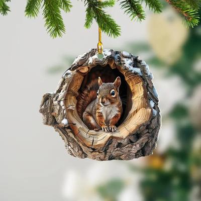 Animal Christmas Ornament 2D Acrylic Pendant Forest Animal Decoration Rustic Oval Design Seasonal Decor for Christmas Tree Wildlife Keepsake Gifts