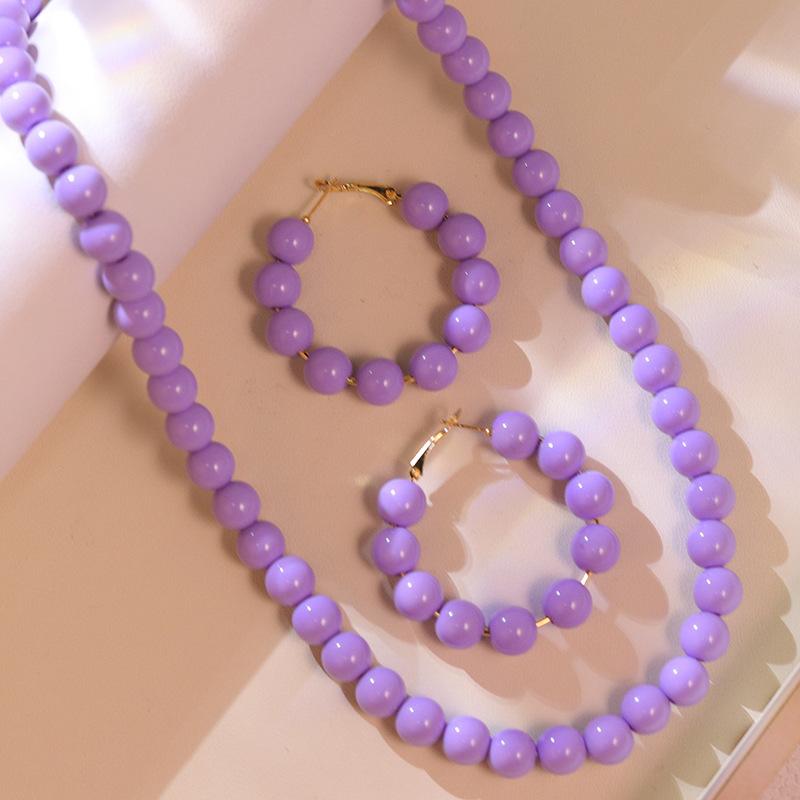 

Summer earrings dopamine acrylic stud earrings beaded pendant exaggerated retro millet bead necklace set jewelry women