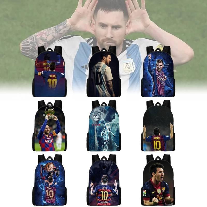 2024 New Mbappe Messi Ronaldo Neymar Football Print Backpack Lunch Bag Pencil Case Set Durable Polyester Cute Geometric Design
