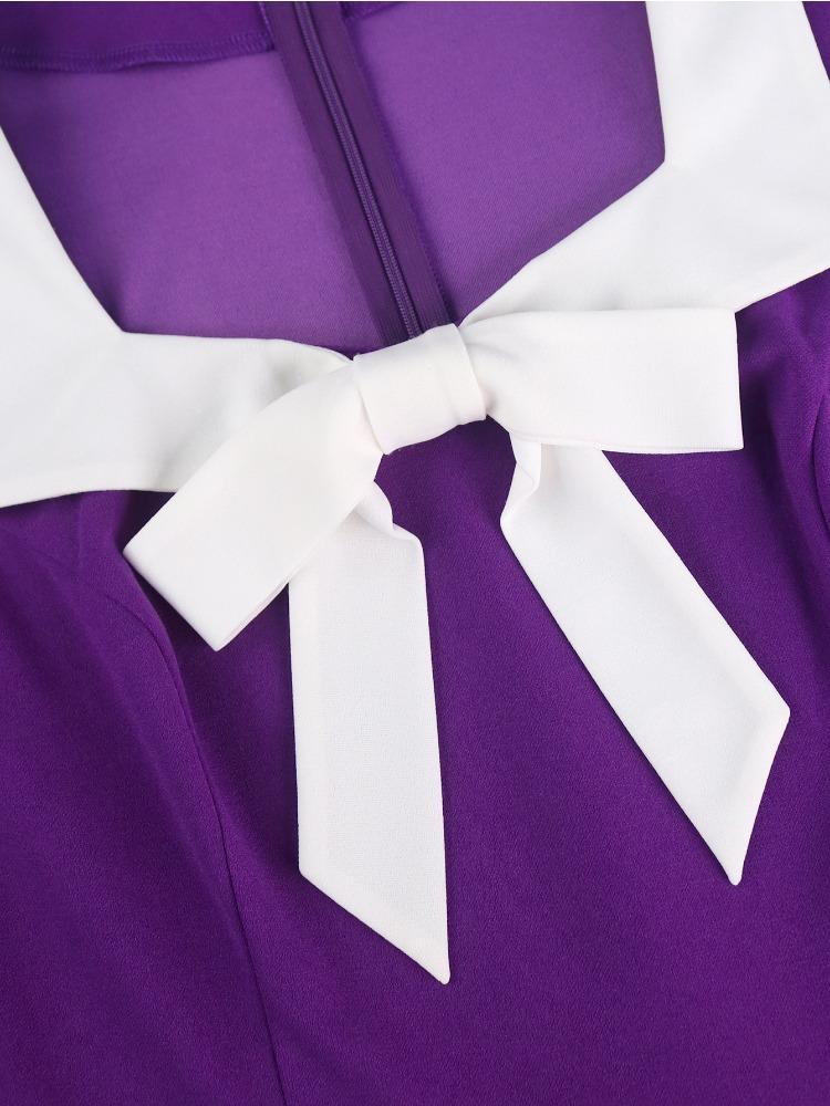 Bow Tie Colorblock Short Sleeve Pleated Dress Elegant Slim Fit Style for Women Summer Wedding Guest Dress New Arrival