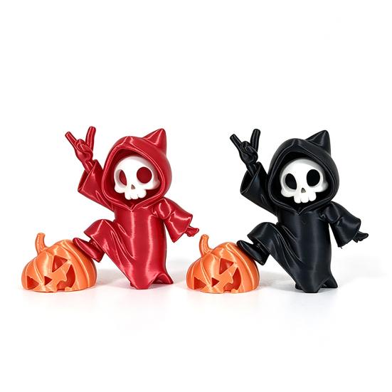 Mini Grim Reaper Statue, 3D Printed Skull Grim Reaper Pumpkin Figurine, Cute Gothic Car Dashboard Accessory for Office Desk, Home Decor