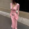 2026 Spring Elegant Slim Fit Women's Long Dress with Sexy Lace Patchwork and European-American Design