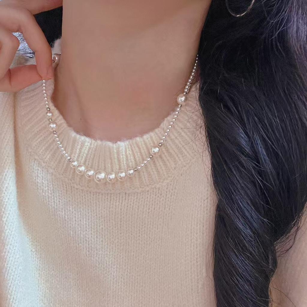 Vintage Strong Light High Quality Artificial Crystal Pearl Necklace Collarbone Chain Pendant