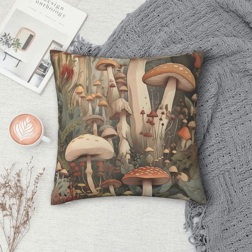 Mushroom Cartoon Pillow Case Forest Plant Cushion Cover Novelty Zippered Decorative Throw Pillow Case Cover For Living Room