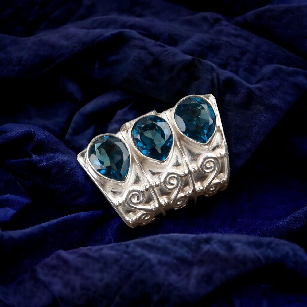 Fashionable London Blue Topaz Gemstone 925 Sterling Silver Handmade Jewelry RR-20-1
