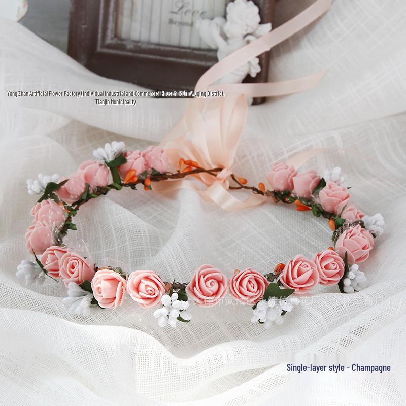 Small PE Rose Flower Headband for Bridesmaid Photography and Decoration