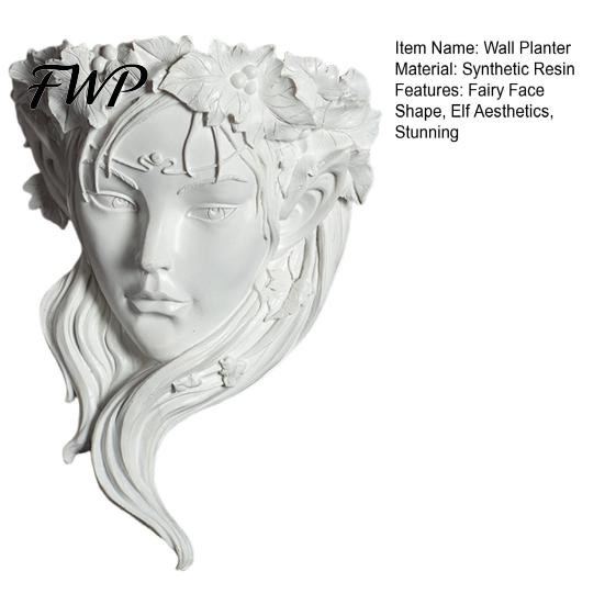 Harz Portrait Relief Skulptur Feen Gesichtsform Wandpflanzer, Mädchen Blumentopf, Wandmontierte Pflanzgefäß Vase für Innen Außen, Kaktus, Kräuter, Luft