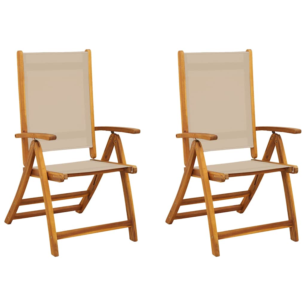 Vidaxl Folding Garden Chairs, 2 Pcs., Acacia Wood and Textilene