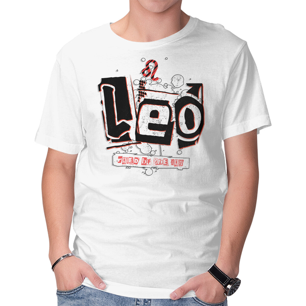 Unisex Crew Neck T-Shirt Leo Ruled By The Sun Graphic Short Sleeve Casual Tee XS