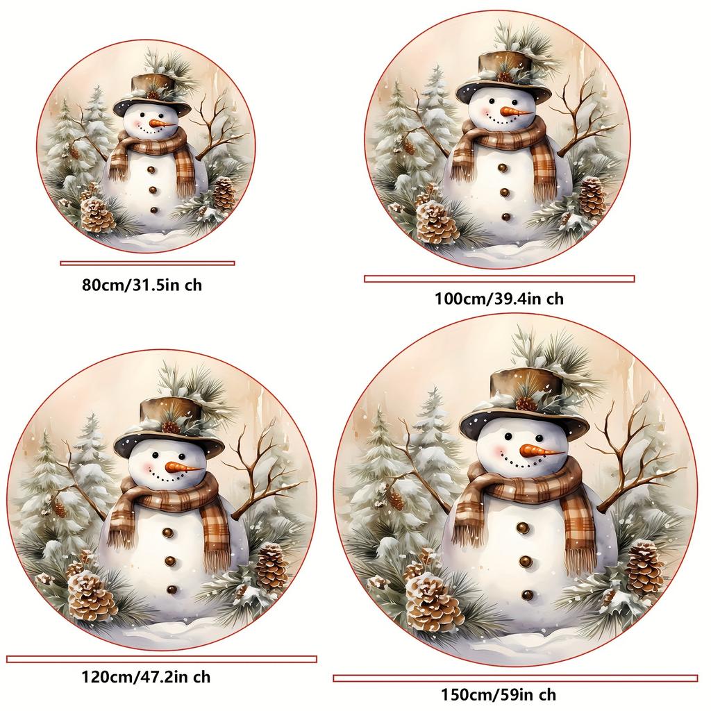 1Pcs Christmas Snowman Pattern Round Area Rug Indoor Non-Slip Washable Fiber Carpet Soft Comfortable Mat For Bedroom Living Room