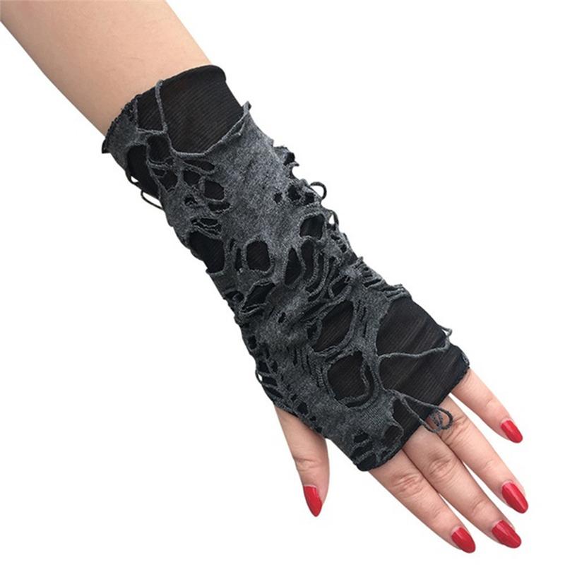 Unisex Gothic Black Gloves Fingerless Long Glove For Women Men Sexy Festival Gloves Mittens Clubwear Dance Cosplay Accessories