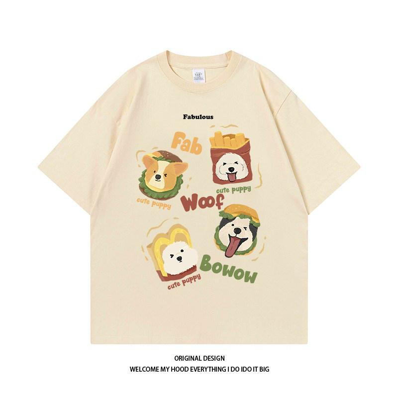 Pure Cotton Americanstyle Fun Burger Puppy Print Shortsleeved 2026 New Loosefitting Versatile Top Tshirt Tshirts