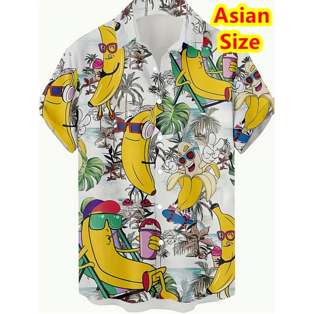 Men Hawaiian Shirt Tropical Banana Pattern Funny 3d Print Shirt Short Sleeve Single Breasted Beach Shirts Women Blouse CamisaS