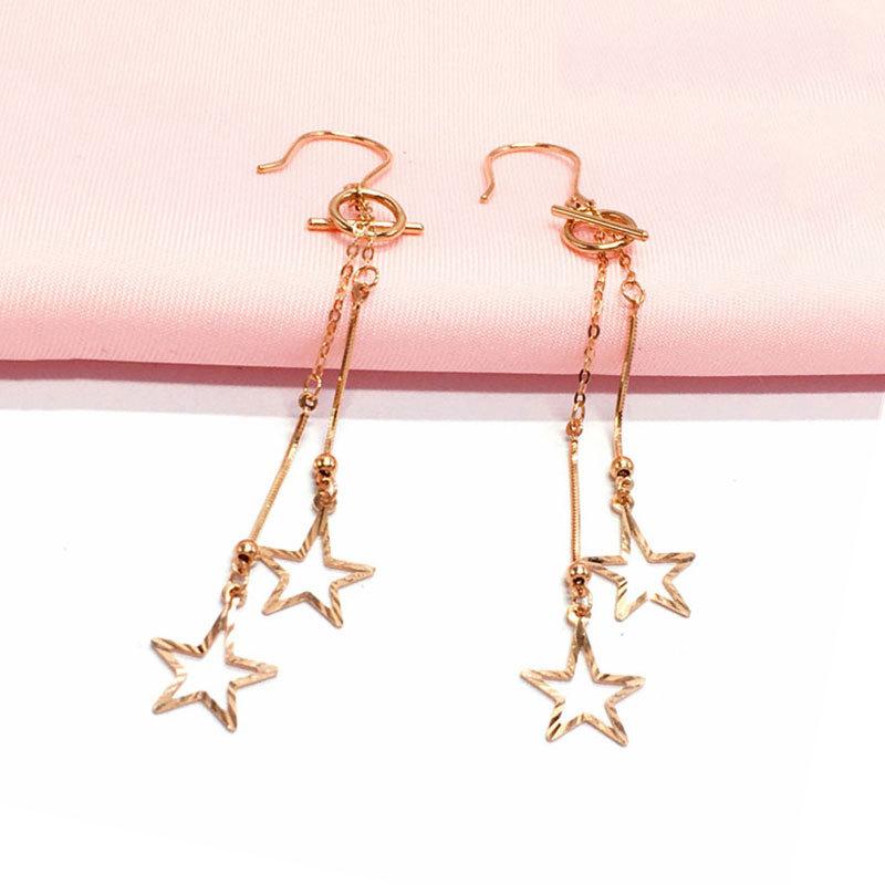 Color Gold Pentagram Purple Gold Simple Fashion Foreign Gas Plated Rose Gold Long Earrings