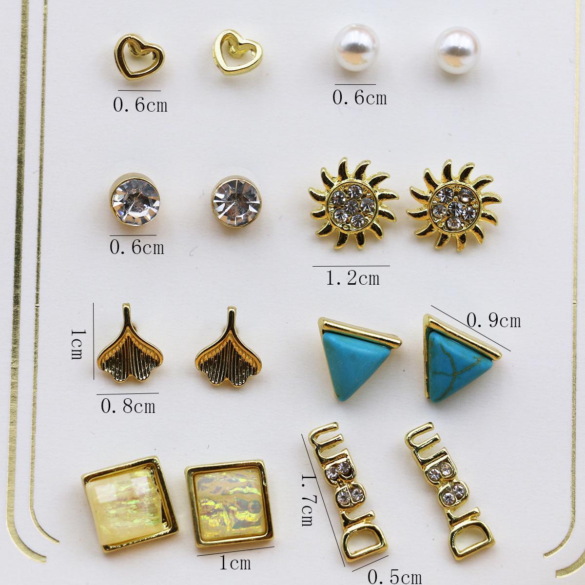 8-Pair Gold-Plated Rhinestone Alloy Ear Stud Set - Eco-Friendly, Versatile, Personality Trend Women s Earrings